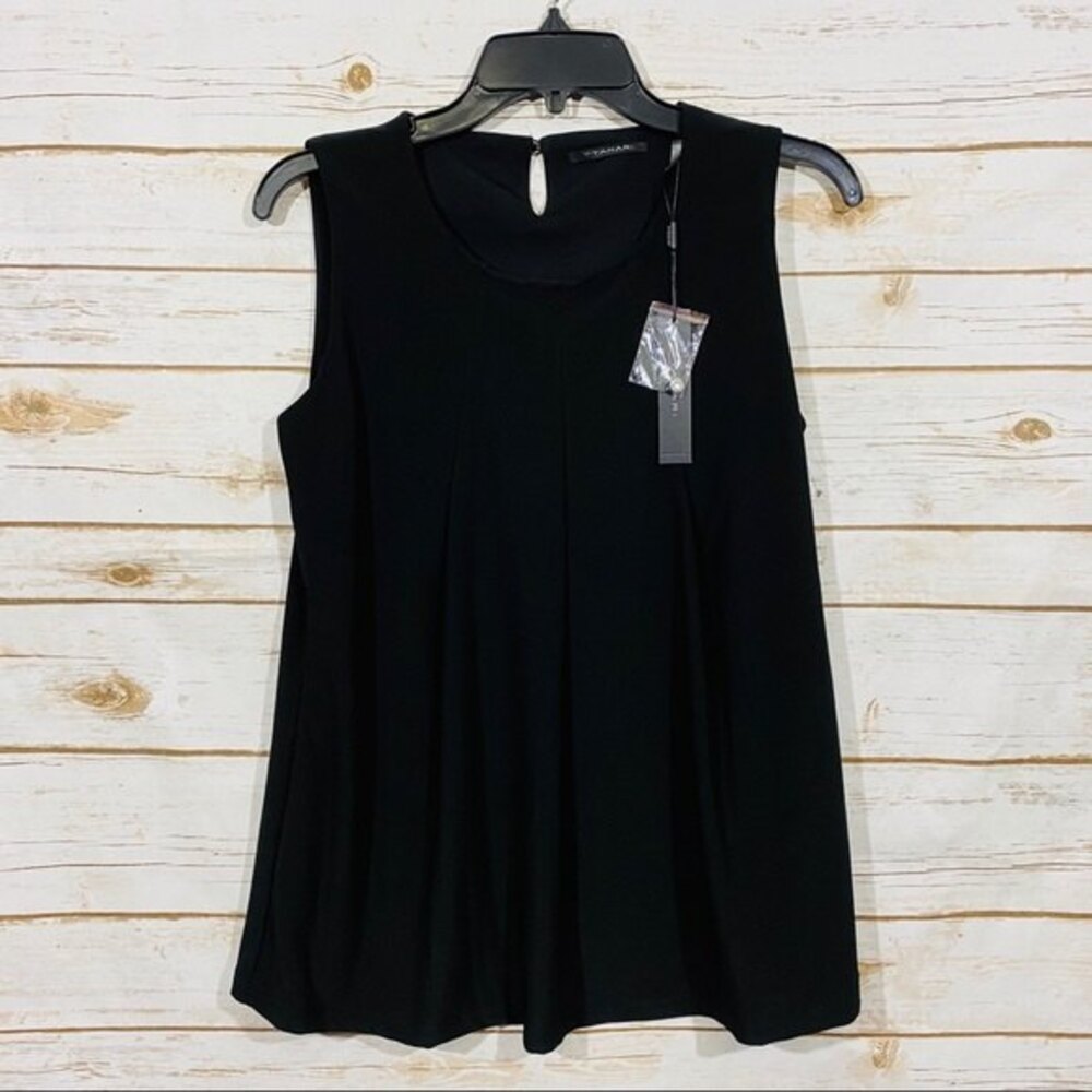 T TAHARI woman’s black sleeveless work casual top size XS